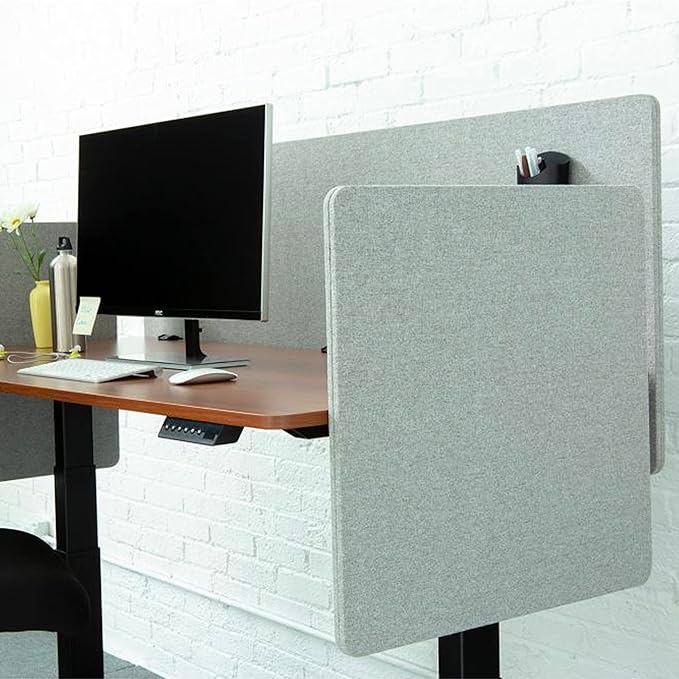 Stand Up Desk Store ReFocus Clamp-on Acoustic Desk Divider Privacy Panel That Reduces Noise and Visual Distractions (Cool Gray, 47.25" X 23.6")