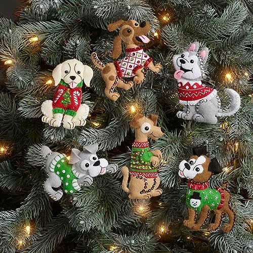 Bucilla Felt Applique 6 Piece Ornament Making Kit, Dogs in Ugly Sweaters, Perfect for DIY Arts and Crafts, 89295E