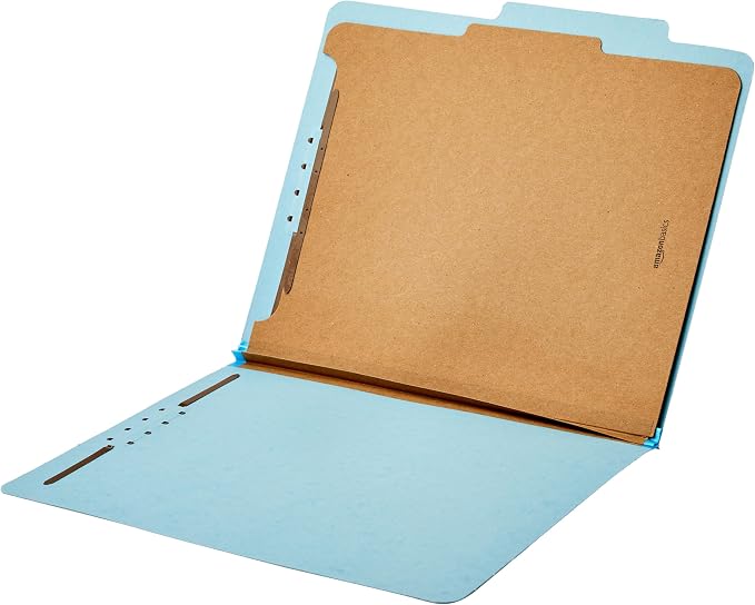 Amazon Basics Classification Folder for Documents and Organization, 1 Divider, 2" Embedded Fasteners, Letter Size, Light Blue, 10 Count (Pack of 2)