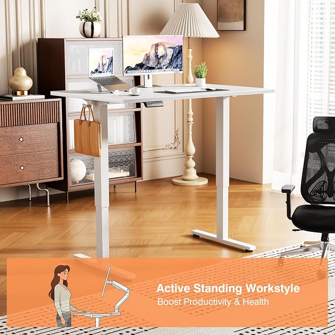 Sweetcrispy Electric Standing Desk, Computer Desk, 40x24 Inch | Adjustable Height, Splice Wood Board, 3 Memory Preset, Sit Stand Work Table for Home Office, White