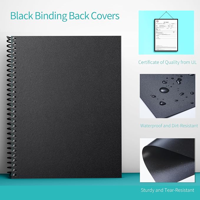 Binditek 200 Pack Binding Covers Set, 8.5x11 Inches, 8Mil PVC & 12Mil Poly | Binding Covers and Backs Set, Letter Size, 8 Mil Clear PVC Binding Cover, 12Mil Black Poly Cover, Square Corners, Unpunched
