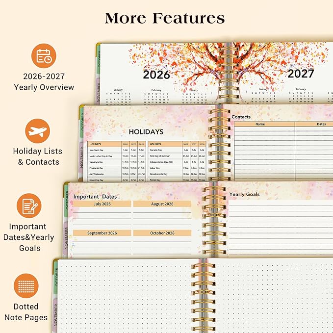 Academic Planner 2026-2027, 18 Months Weekly and Monthly Daily Planner from July 2026 - December 2027, 8.5" x 11" A4 Large Hardcover Agenda Organizer Book with Tabs, Spiral Yearly Calendar Planners for School Work Home, Colorful Tree of Life
