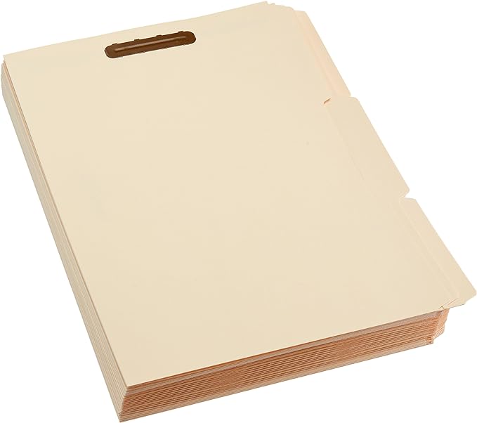 Amazon Basics Manila File Folders with Fasteners for Organized Filing, Letter Size, 100-Pack
