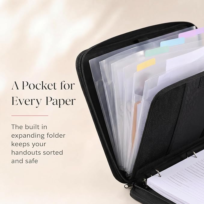 Sturdy 3 Ring Zipper Binder with Strap for School - Beautiful 1 Inch Zip Up Binder with 5-Tab Dividers Holds 420 Sheets, Books & Laptop - Easy to Carry Trapper Keeper Made of Premium Fabrics