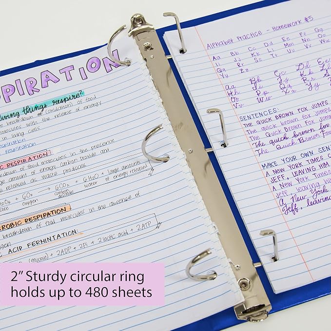 BAZIC Products 2" Blue 3-Ring View Binder, Slant-D Ring, 2 Pockets | 2 inside pockets, 2 in Blue view 3-ring binder, slant-D rings, holds up to 480 sheets, Durable poly cover