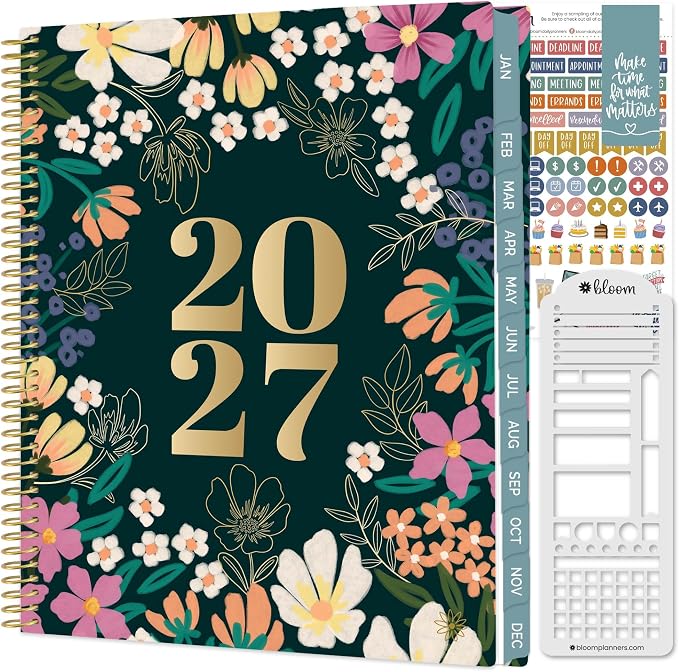 bloom daily planners 2027 Planner for Women (8.5" x 11") - Weekly & Monthly Calendar Year (January to December) Softcover Agenda Book Organizer with Stickers & Stencil - Blooming Wildly