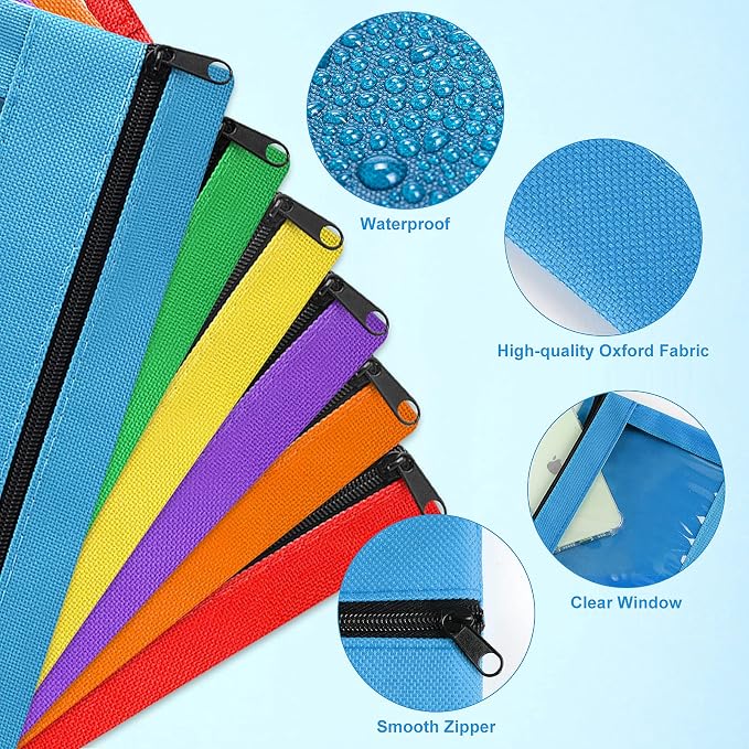 Pencil Pouch for 3 Ring Binder, 30 Pack Bulk Pencil Bags with Zipper, 6 Colored Pencil Case for Classroom School Office Supplies, Large Sturdy and Durable Cloth Pencil Pocket for 3 Holder Binder