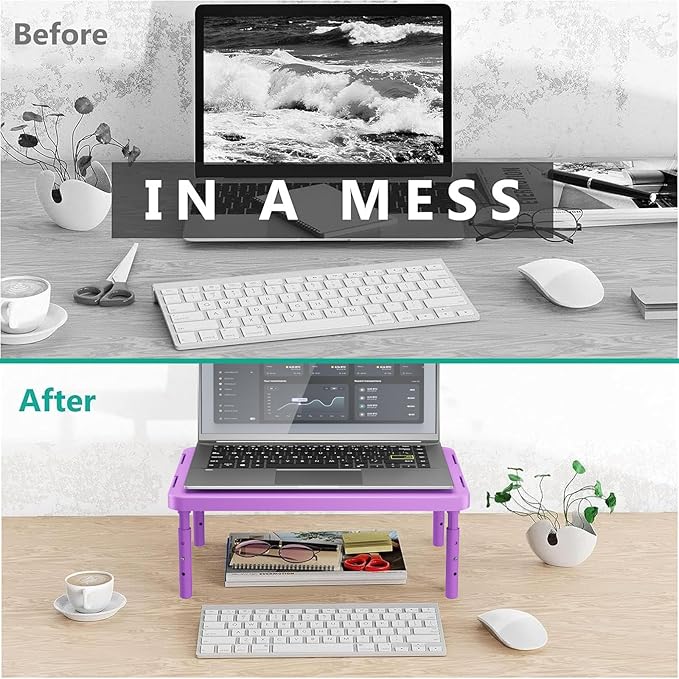 WALI Computer Monitor Stand for Desk, Adjustable Laptop Riser, up to 44 lbs | Desk Monitor Riser Underneath Storage, Fits Notebook, Laptops, Printers, for Home, Office, School(PTT001-V), Violet