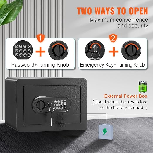 VEVOR Safe 0.5 Cubic Feet Steel Security Safe with Digital Keypad and 2 Keys, Wall-Mounted Cabinet Safe Protect Cash, Gold, Jewelry, Documents for Home, Hotel, 13.8 x 9.8 x 9.8 inches