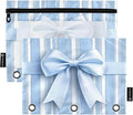 Blue Striped Bow Pencil Pouch for 3 Ring Binder, 2 Pack Waterproof Pencil Bags Clear Window Pencil Case Zipper School Office Supplies
