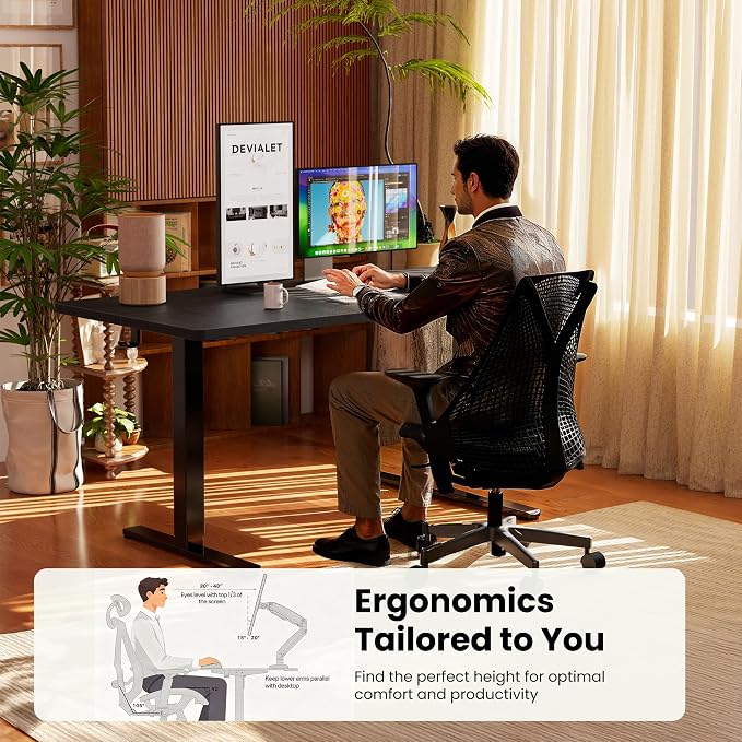 ErGear Height Adjustable Electric Standing Desk, 63 x 28 Inches Sit Stand up Desk, Memory Computer Home Office Desk, Carbon Fiber Black