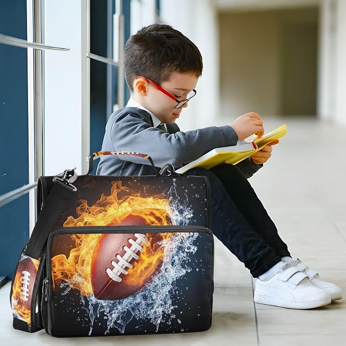 Football Print 3 Ring Zipper Binder with Shoulder Strap & Handle 3 Inch D-Ring Zippered Bag with Pencil Pouch,Multiple Pocket & Expanding File Folder, Binder Organizer for School or Office