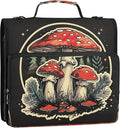 3 Ring Zipper Binder Red Mushroom Binder Organizer Portfolio with File and Shoulder Strap & Handle Large Capacity File Folder