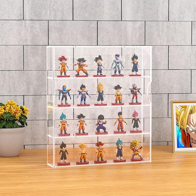 AITEE 4 Tiers Acrylic Display Case for Mini Funko Pop on Wall or Desktop | 11.77"Lx2.5"Wx13.38"H, acrylic, dustproof, wall mountable and freestanding, organizes mini toys collectibles stones