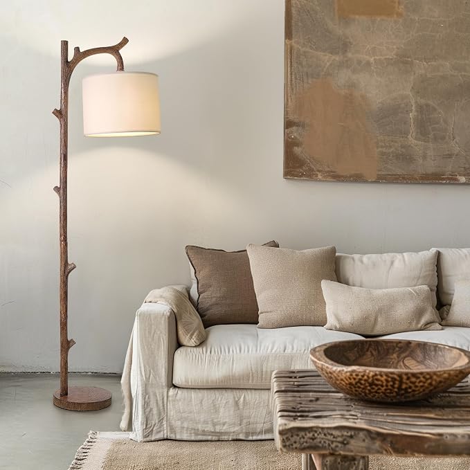 Retro Farmhouse Floor Lamp for Nursery Living Room Rustic Standing Lamps Tree Trunk Deco Modern Country Vintage Wood Floor Lamp（Brown）