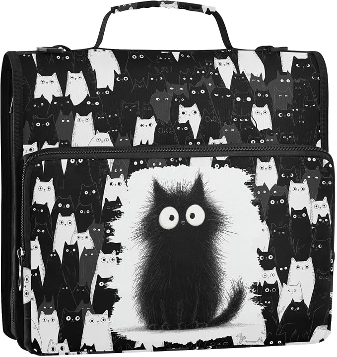 Cat Binder Bag 3 Ring Zipper with Handle Shoulder Strap | for School Work Office Organizer Storage Case