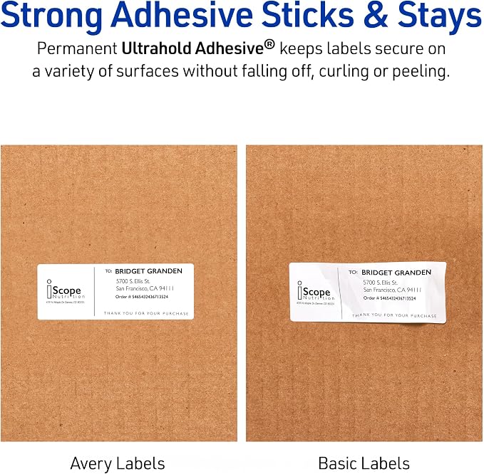 Avery Durable Waterproof Address Labels with Sure Feed Technology, 1-1/3" x 4", White, Laser Printer Compatible, 700 Blank Labels per Pack, Great for Mailing, Branding, and More (5-Pack of 5522)