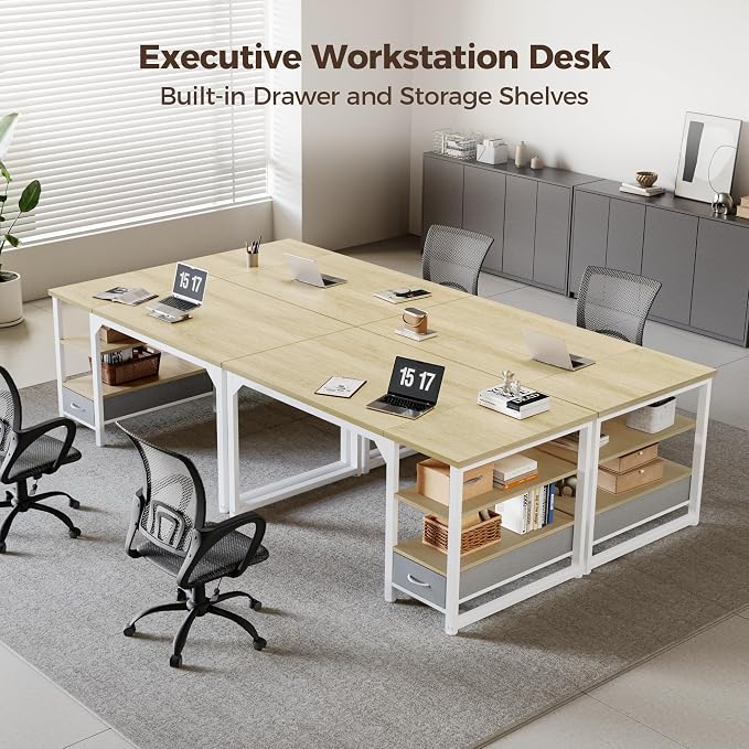 48 in Computer Desk with Drawer, 1" Thick Reversible Office Desk | Modern Writing Table with Storage Shelves, Heavy Duty Industrial Study Desk for Home Bedroom Work