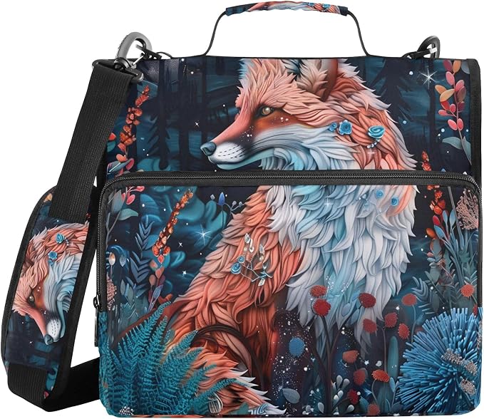 MNSRUU 3 Ring Binder Bag, 2 Inch D-Rings Easily Organizes 1 Inch Fits Letter Sized Paper, Beautiful Fox Large 3 Hole Zipper Binder Organizer for School Office Supplies