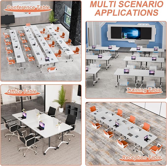 Conference Table Flip Top Mobile Conference Room Tables,Folding Conference Table with Wheels,Large Meeting Training Seminar Table Saving Space for Office Classroom(8A,61'')