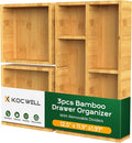 KOCWELL Bamboo Desk Drawer Organizer with Removable Dividers,Multi-Use Office Drawer Organizer Tray,Junk Drawer Organizers for Office,School,Kitchen,Makeup Supply（Original）