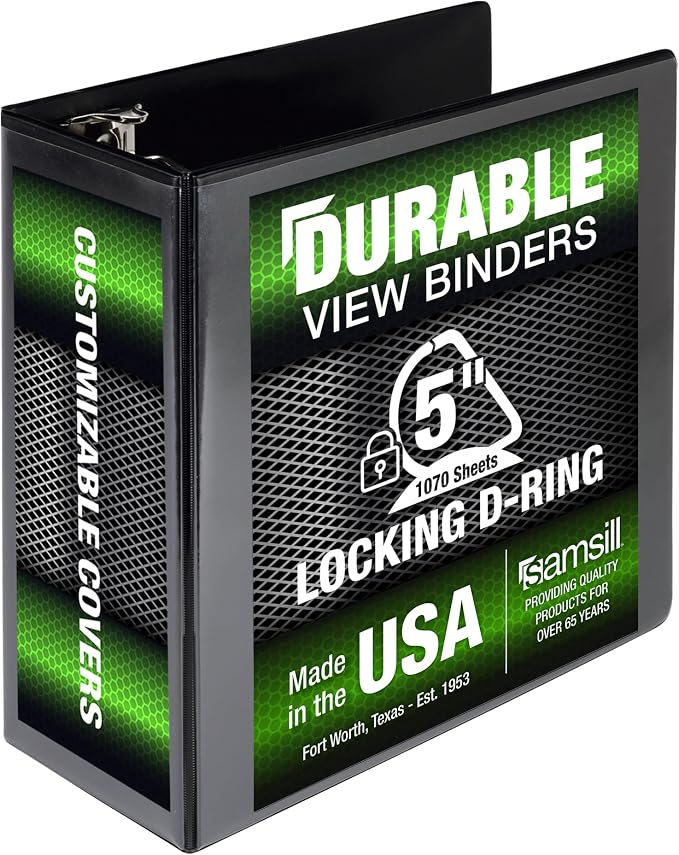 Samsill Durable 5 inch 3 Ring Binder, Locking D Ring 100% Recycled Chipboard, Black, Pallet of 192 Binders in 32 Cartons