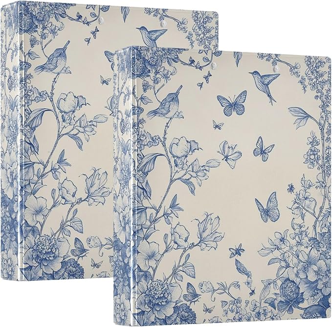 Butterfly Round Ring Binders 1.5 Inch Birds Flowers 3 Ring Clipboard Binder for Office School Work Supplies File Folder Document 200 Sheet Capacity Easy Open