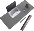 CENNBIE 35.5" x 16" Leather Desk Mat, Computer Mouse Pad for Office(Grey) | Premium Stitched Edges Resist Wear. Waterproof, Non-Slip & Easy To Clean. Protects Desk From Scratches. For Office & Home.
