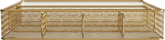 Martha Stewart Ryder Mesh Metal 6-Compartment Drawer Organizer, Gold | Steel Mesh, Gold Finish