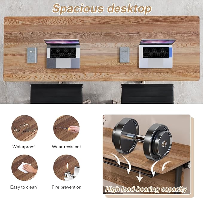 Conference Table Flip Top Mobile Conference Room Tables,Folding Conference Table with Wheels,Large Meeting Training Seminar Table Saving Space for Office Classroom(12B,70.8'')