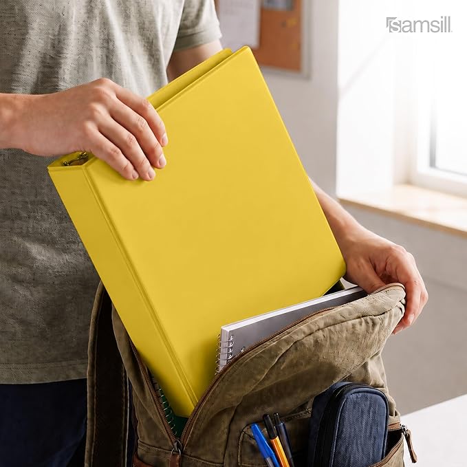 Samsill 1.5 Inch 3 Ring Binders, Economy Round Ring, Clear View Cover, 325 Sheet Capacity - for School, Home, Office - Yellow, 12 Pack