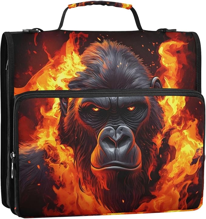 3 Ring Zipper Binder with Shoulder Strap Fierce Gorilla King Kong 1.5 inch Binders Keeper Large Capacity Multi Pockets for School Office Supplies