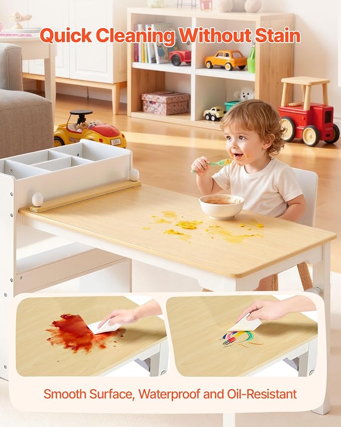 VEVOR Kids Art Table and Chair Set, Toddler Activity Table with Storage, Wood Kids Craft Desk with Paper Roll for Drawing, Reading, Writing, Kid Play Table for Nursery, Playroom, Classroom, White