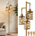 70" Industrial Floor Lamp, Stepless Dimmable Standing Lamp with 3 Bulbs, Farmhouse Corner Standing Tree Lamp for Living Room, Tall Lamps for Bedroom, Office, Study Room, Dining Room, Wood Grain