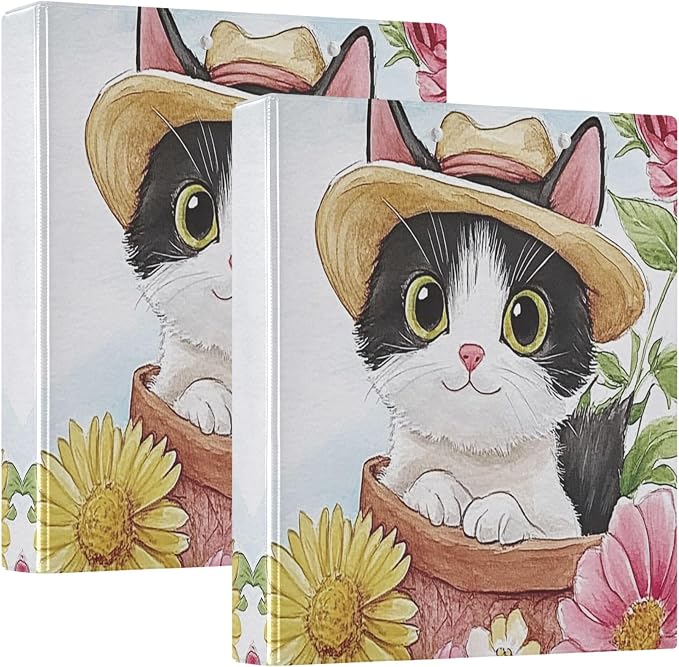 Cat Round Ring Binders 1.5 Inch Sunflower 3 Ring Clipboard Binder for Office School Work Supplies Document 200 Sheet Capacity Easy Open 2 Pieces
