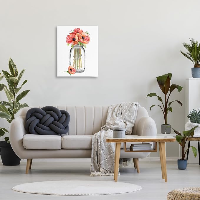 Mason Jar Poppies Floral Still Life, 24 x 30 Inch Canvas Wall Art | Stupell Industries · By Amanda Greenwood · Ready to hang · Ideal for cottage decor · Made in USA