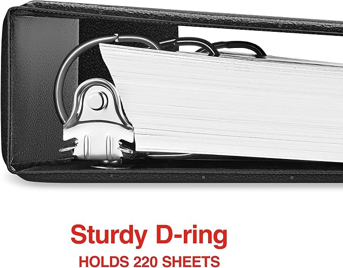 Staples 1" 3-Ring View Binder, D-Ring, Black, 4/Pack
