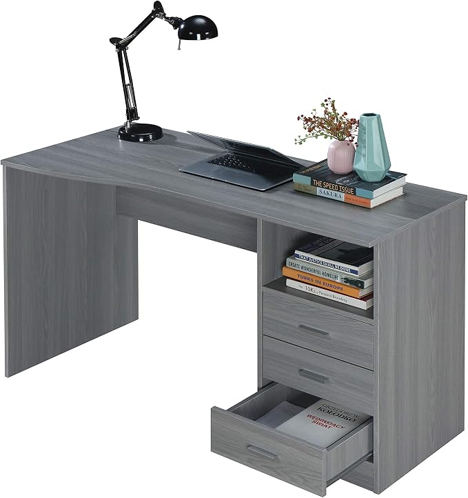 Techni Mobili 51 Inch Classic Computer Desk w/Drawers & Storage, Grey | 51 Inch classic desk with 3 drawers, spacious storage, sturdy frame, and functional home office workstation for modern setups