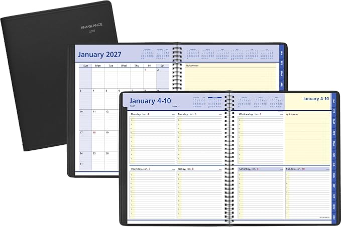 AT-A-GLANCE 2027 Appointment Book Planner, Weekly & Monthly, 13-Month Jan-Jan, 8" x 10", QuickNotes, Black (76010527)
