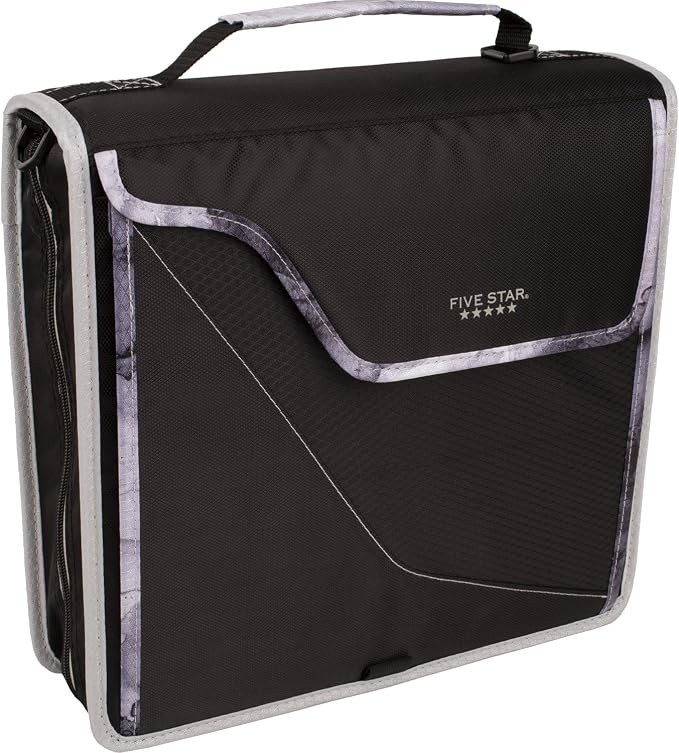 Five Star Zipper Binder, 3 Inch 3-Ring Binder, Expandable Plus Removable Padded Device Case and Expanding File, 700 Sheet Capacity, Includes Multi-Use Strap, Black/Gray (29296IT8) (Pack of 2)