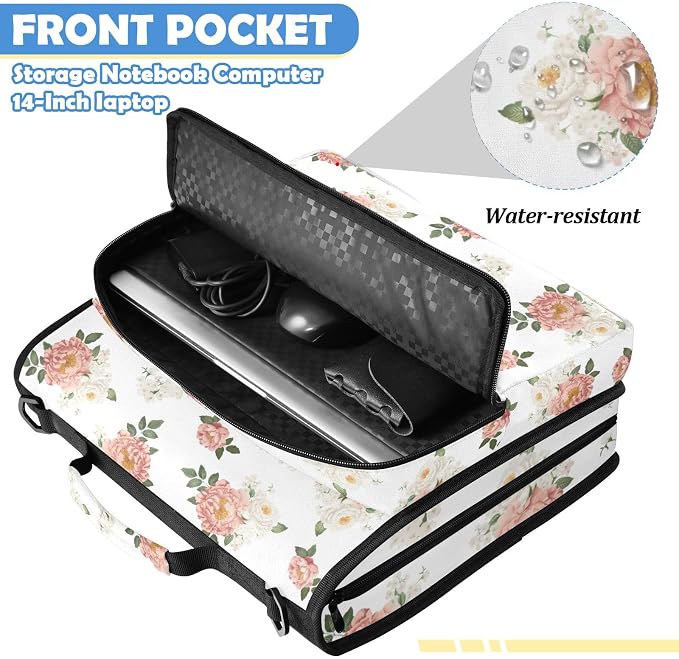 Floral Flowers Zipper Binder File Organizer Bag 3 D-Ring | with Shoulder Strap, Holds 500 Sheets & 14in Laptop, 3 Ring Binder for Office Supplies