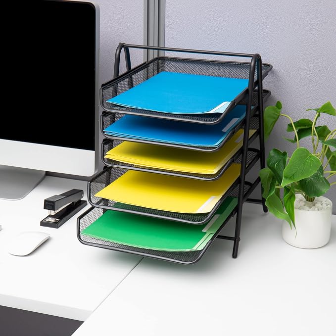 Mind Reader Paper Tray and File Folder Set, Desktop Organizer, Storage, Office, Metal Mesh, 11.75"L x 14"W x 14.5"H, Black