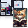 Padfolio/Portfolio Folder Clipboard,Padfolio Clipboard,Writing Portfolio Leather with Cover for Card Holder Slot Letter Size A4 for Office Conference Notepad Clip Boards,Reading Cat