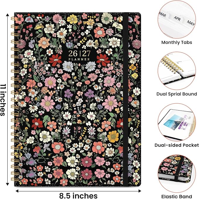ZOTIA Academic Planner 2026-2027, Monthly & Weekly Jul 2026-Jun 2027 | Starlit Garden, 8.5" x 11" Calendar Planner for Women, Hardcover Pretty Organizer for Women, School Office Home Supplies