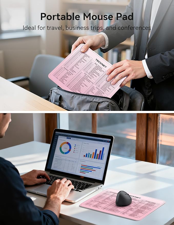TECKNET Shortcut Mouse Pad for Excel Word PowerPoint Windows, Non-Slip Waterproof Office Desk Mat-11.6x9.8 Inch, 68 Keyboard Shortcuts, Portable Computer Mouse pad, Durable, Clear Printing, Pink