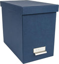 Bigso John Fiberboard Label Frame Desktop File Storage Box - Document Organizer for Important Paperwork - Durable Hanging File Box with a Lid & Metal Label Window - 7.36 x 13.38 x 10.51 in - Blue