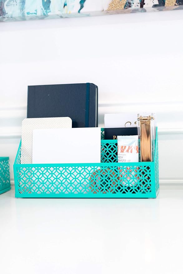 BLU MONACO | Dark Teal Desk Organizer Set | 5 Piece Metal Desk Accessories with Mail Sorter, Pen Cup, Sticky Note Holder, Magazine File, Paper Tray | Desk Organizers and Accessories