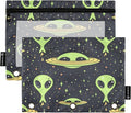 Green Aliens Space Pencil Pouch for 3 Ring Binder, 2 Pack Waterproof Pencil Bags Clear Window Pencil Case Zipper School Office Supplies