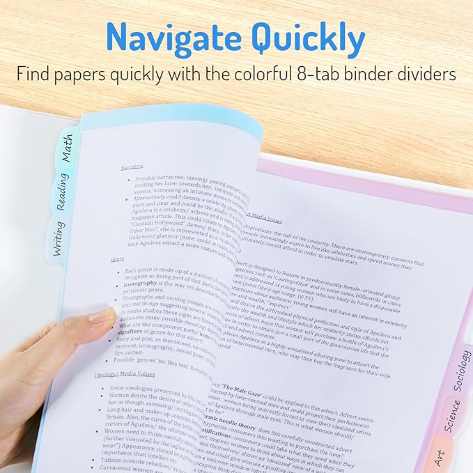 Forvencer 8-Tab Binder Dividers with Tabs, Big Tabs, Write&Erase Plastic Dividers for 3 Ring Binder, Binder Tabs for Organizers, 3 Ring Binder Dividers with Tabs for School Office (Pastels, 3 Set)