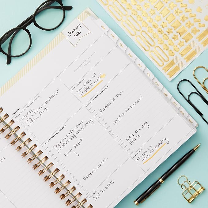 Blue Sky 2027 Daily & Monthly Planner Calendar, 8"x10", Rugby Stripe Black